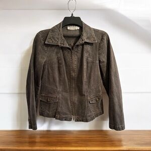 Tribal Jeans Distressed Denim Jacket Womens 4 Charcoal Black Zipper Pockets